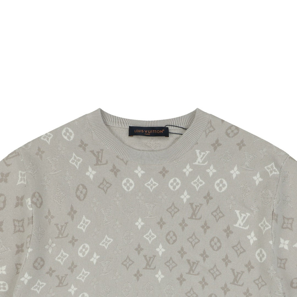 Louis Vuitton Gradient Monogram Intarsia Jacquard Short Sleeve Tee — Grey