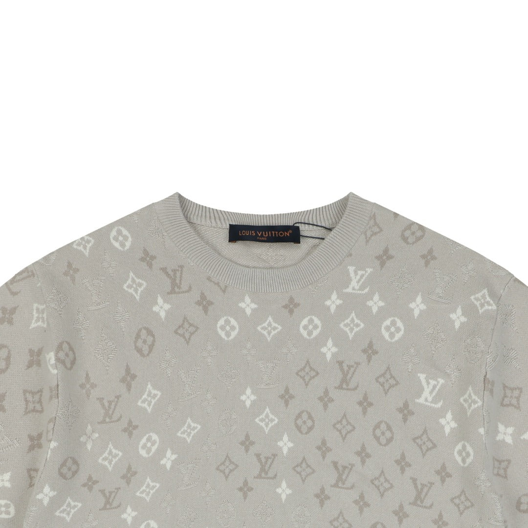 Louis Vuitton Gradient Monogram Intarsia Jacquard Short Sleeve Tee — Grey