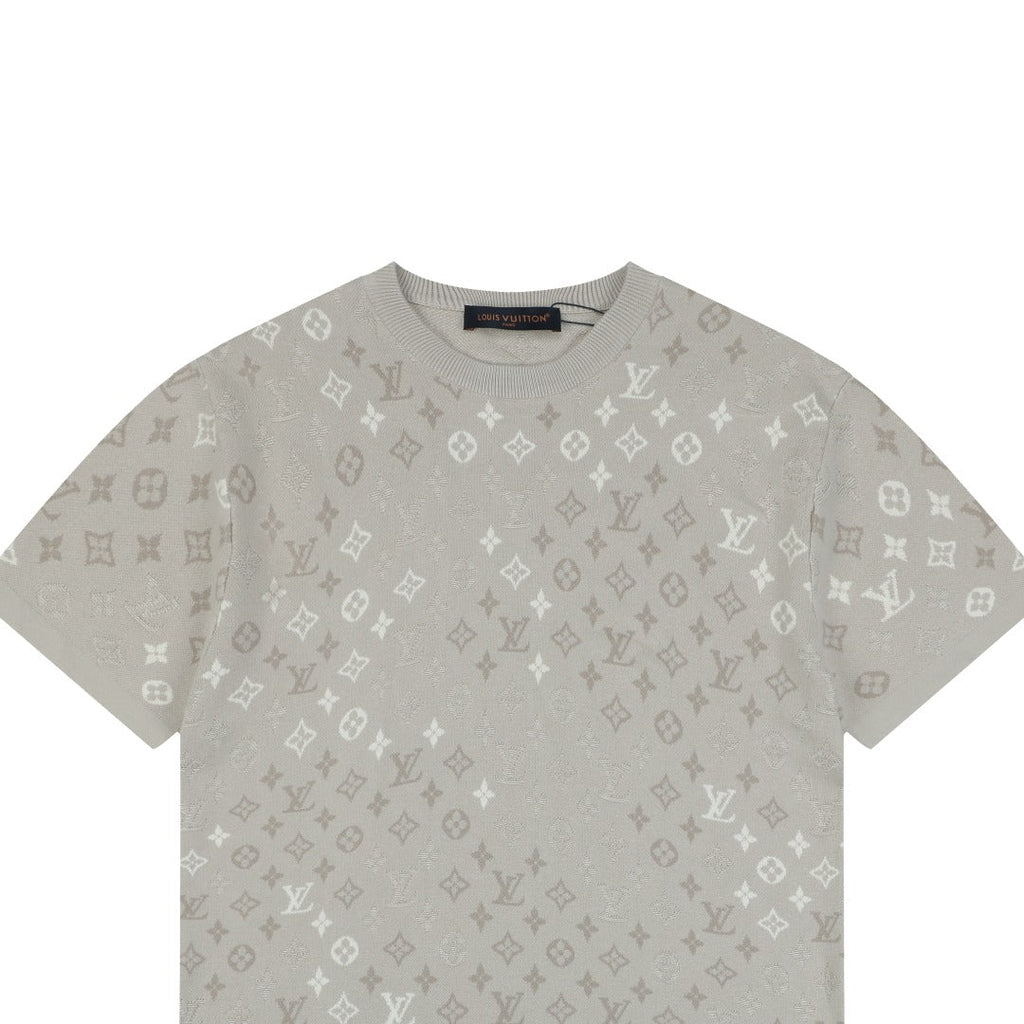 Louis Vuitton Gradient Monogram Intarsia Jacquard Short Sleeve Tee — Grey