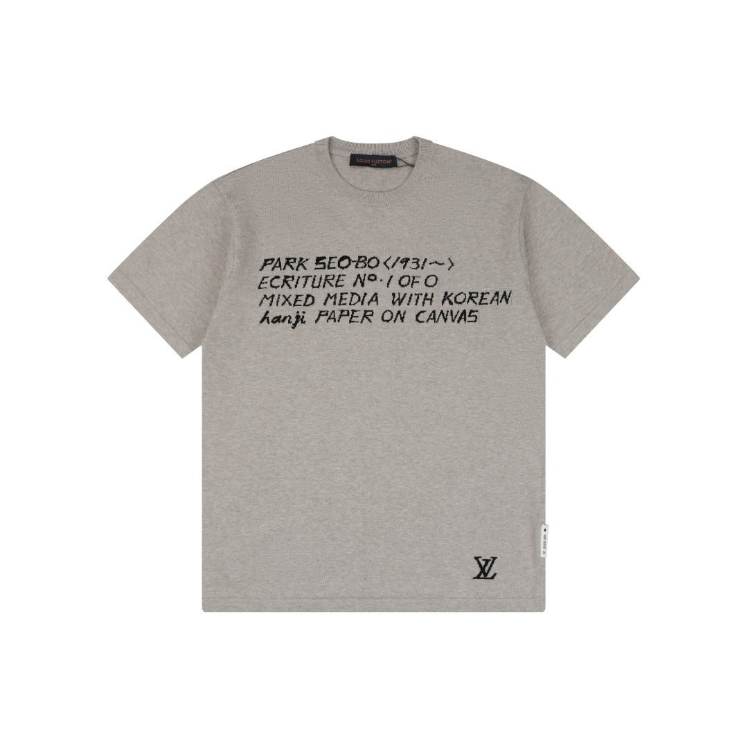 Louis Vuitton × Park Seo-Bo Chenille Script Jacquard Short Sleeve Tee — Stone Grey