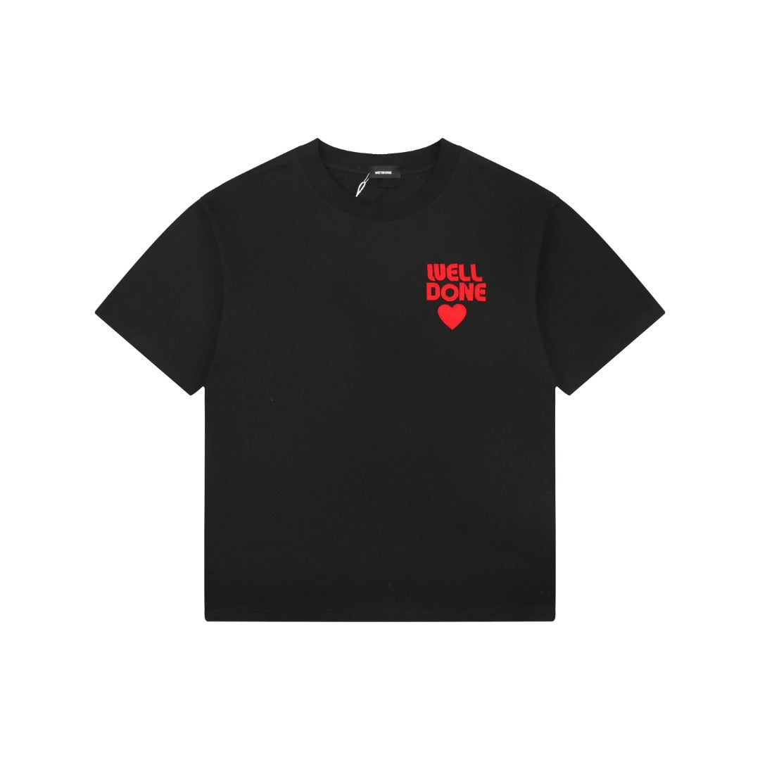 We11done Heart WE Letter Appliqué Embroidered Short Sleeve Tee — Black