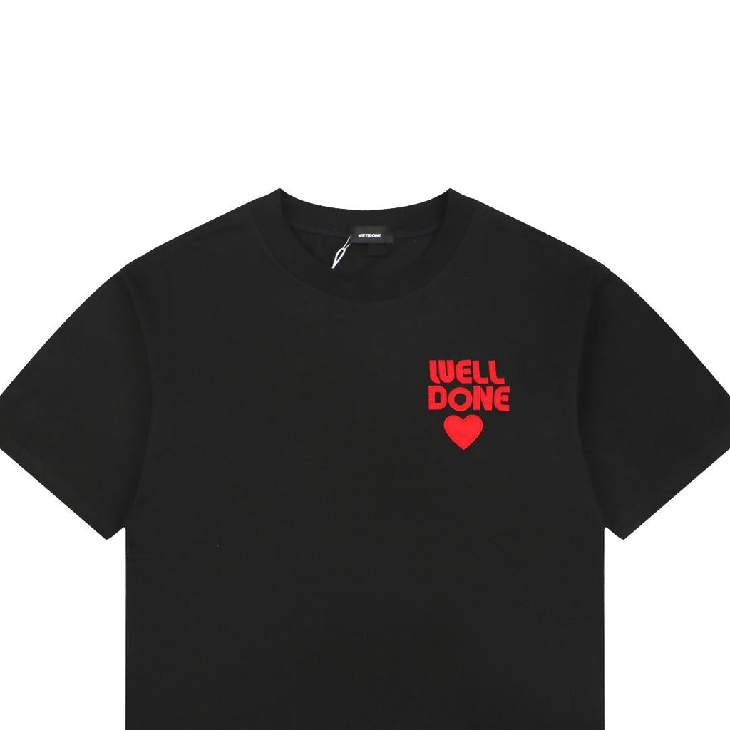 We11done Heart WE Letter Appliqué Embroidered Short Sleeve Tee — Black