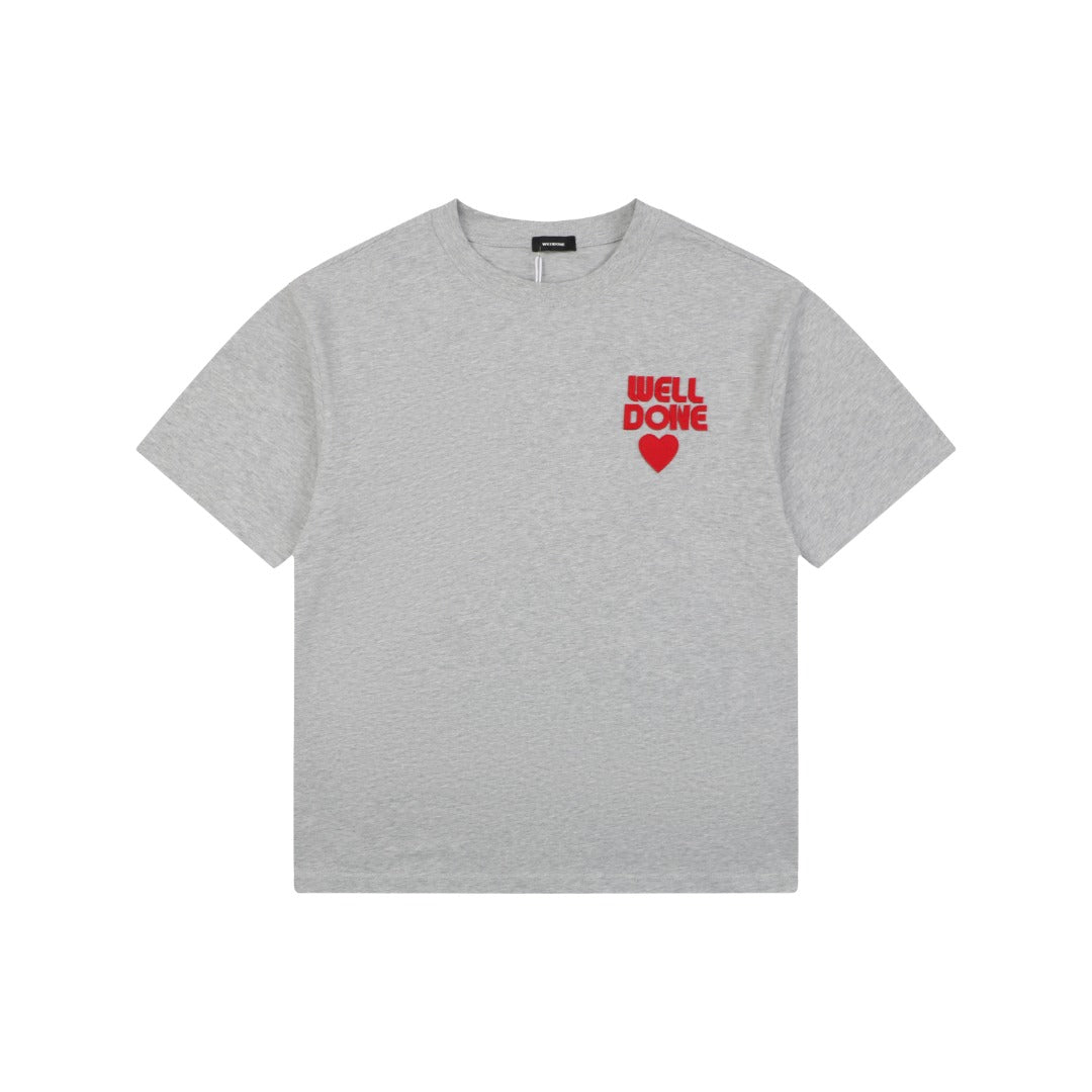 We11done Heart WE Letter Appliqué Embroidered Short Sleeve Tee — Light Grey