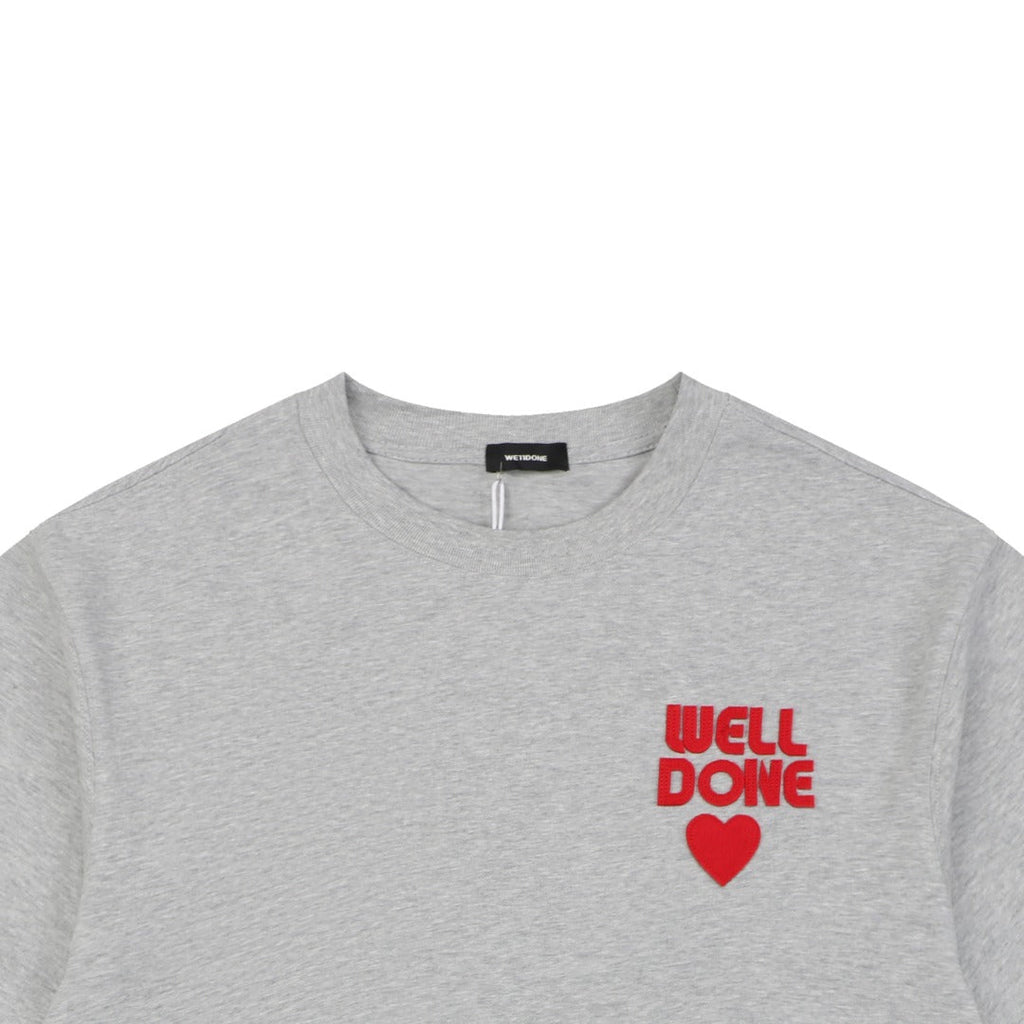 We11done Heart WE Letter Appliqué Embroidered Short Sleeve Tee — Light Grey