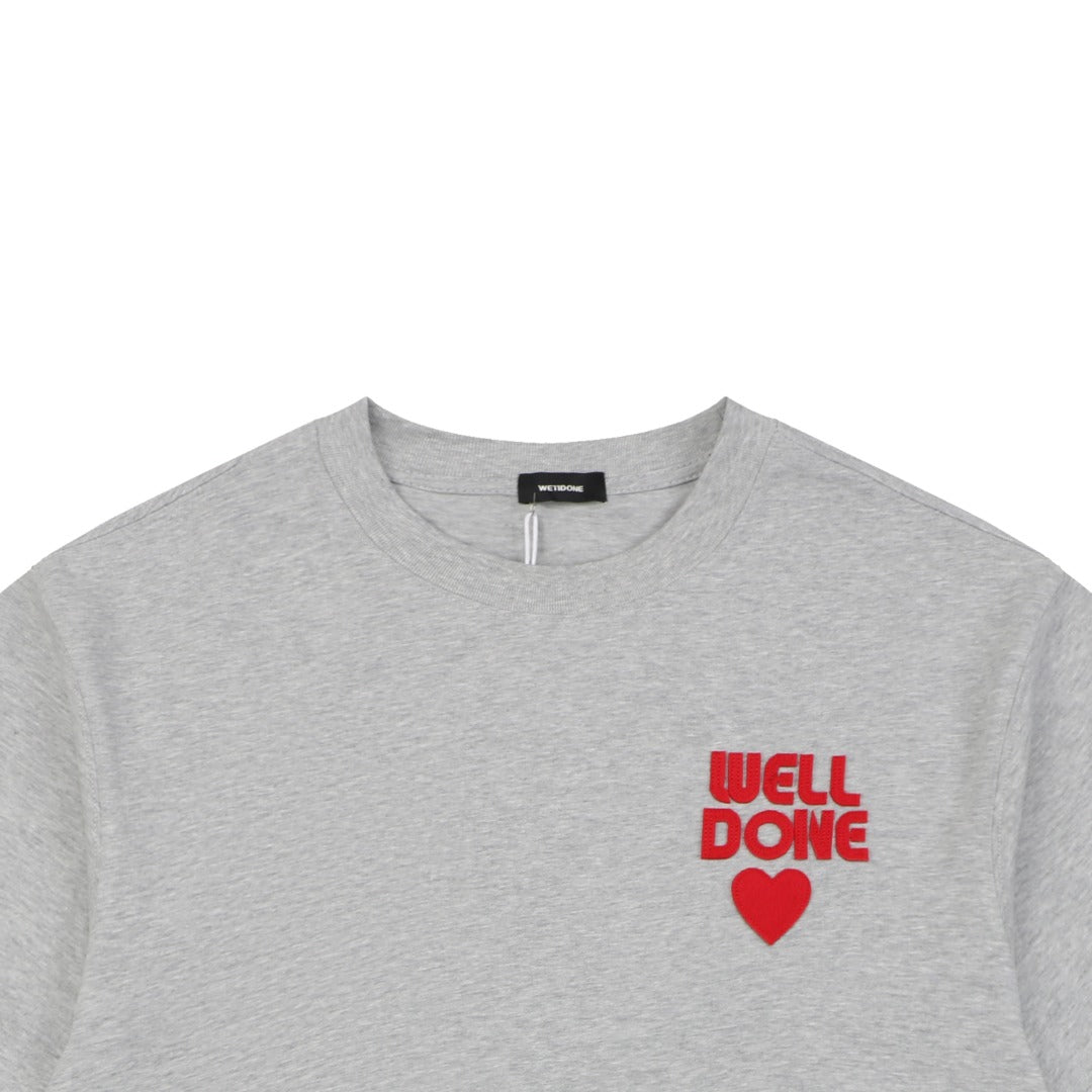 We11done Heart WE Letter Appliqué Embroidered Short Sleeve Tee — Light Grey
