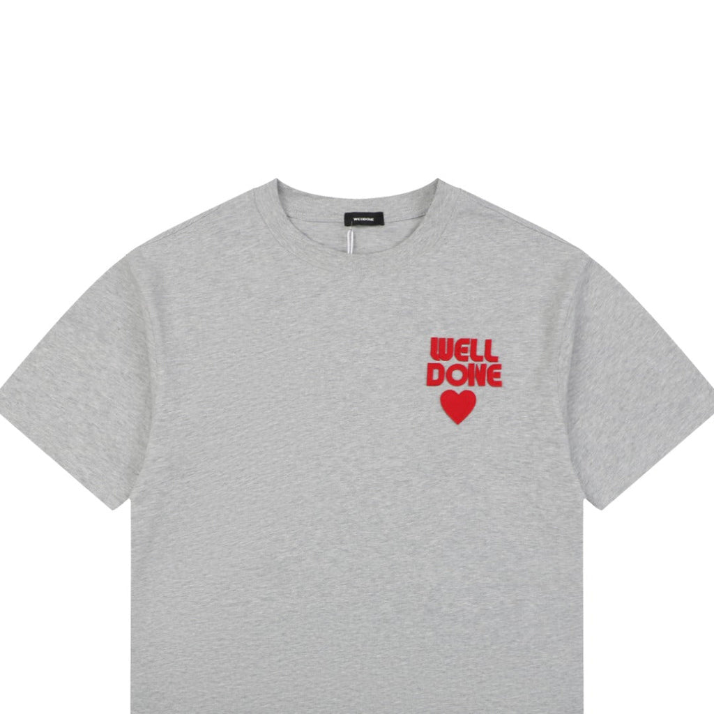 We11done Heart WE Letter Appliqué Embroidered Short Sleeve Tee — Light Grey