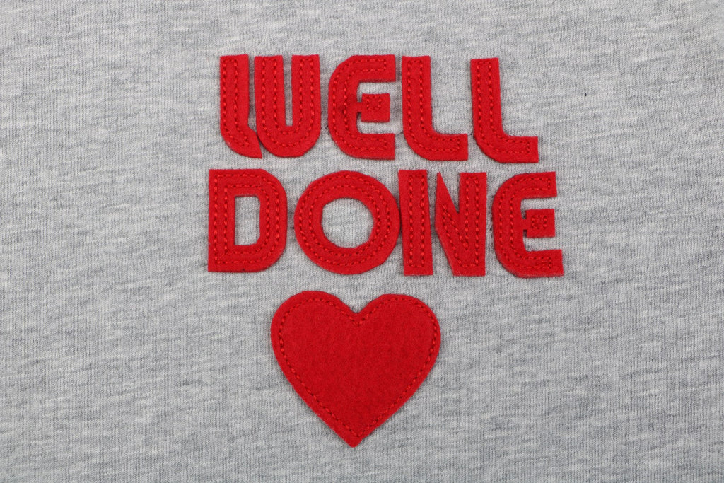 We11done Heart WE Letter Appliqué Embroidered Short Sleeve Tee — Light Grey
