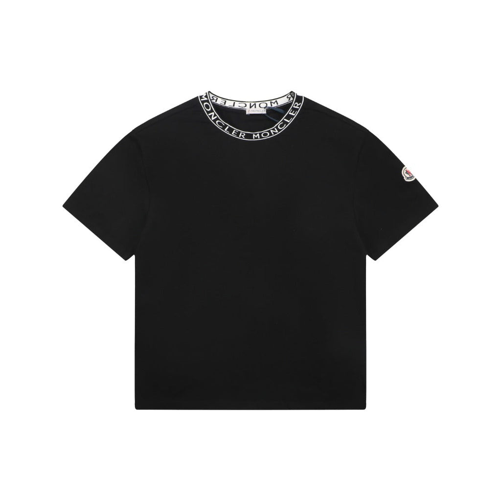 Moncler Letter Ribbed Collar Short Sleeve Tee — Black