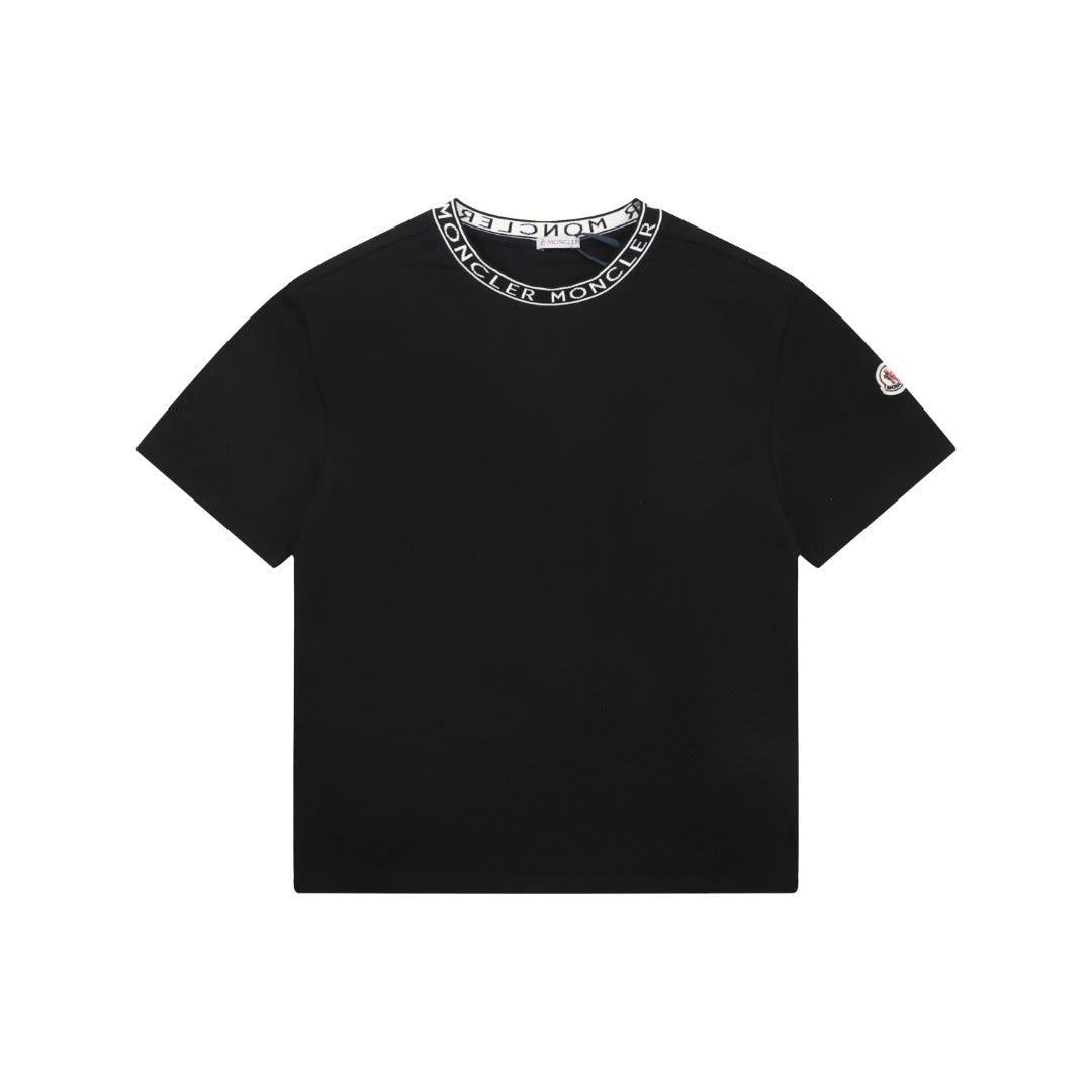 Moncler Letter Ribbed Collar Short Sleeve Tee — Black