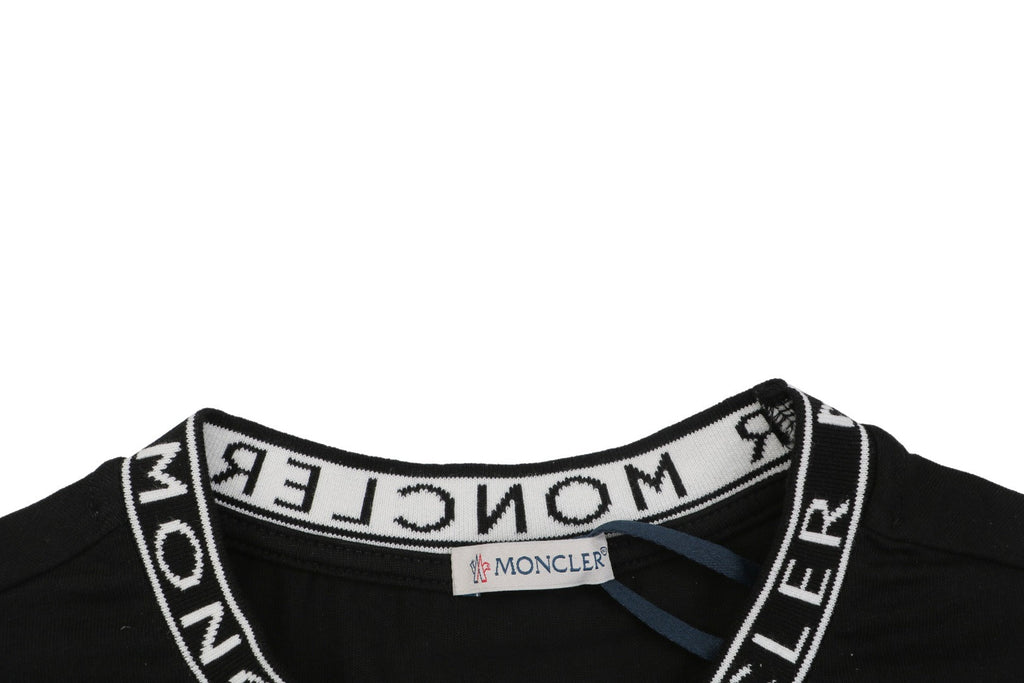 Moncler Letter Ribbed Collar Short Sleeve Tee — Black