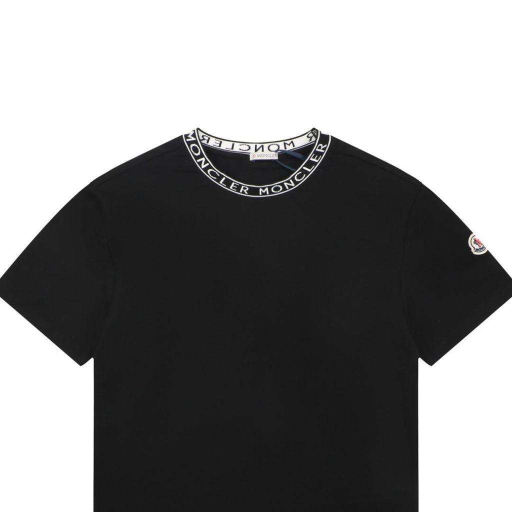 Moncler Letter Ribbed Collar Short Sleeve Tee — Black