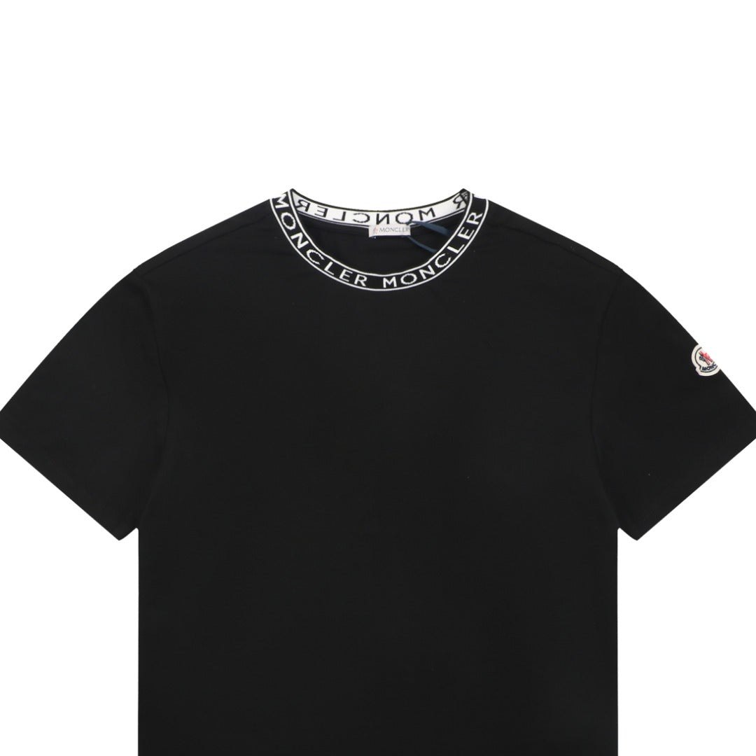Moncler Letter Ribbed Collar Short Sleeve Tee — Black