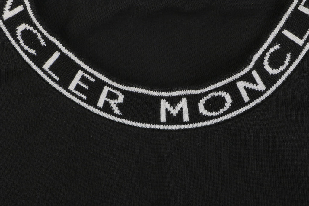 Moncler Letter Ribbed Collar Short Sleeve Tee — Black