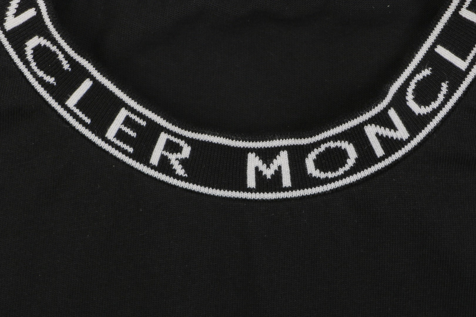 Moncler Letter Ribbed Collar Short Sleeve Tee — Black