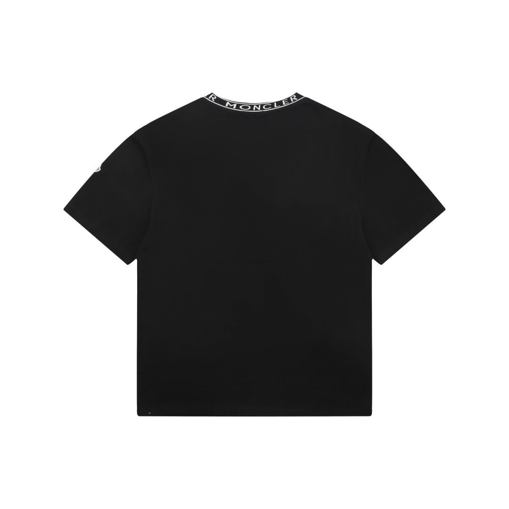 Moncler Letter Ribbed Collar Short Sleeve Tee — Black