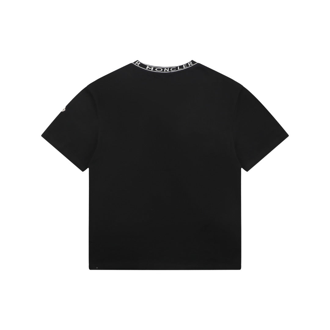 Moncler Letter Ribbed Collar Short Sleeve Tee — Black