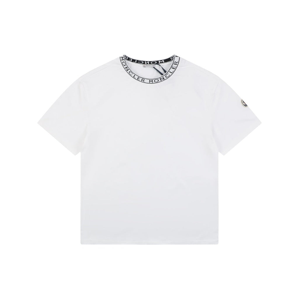Moncler Letter Ribbed Collar Short Sleeve Tee — White