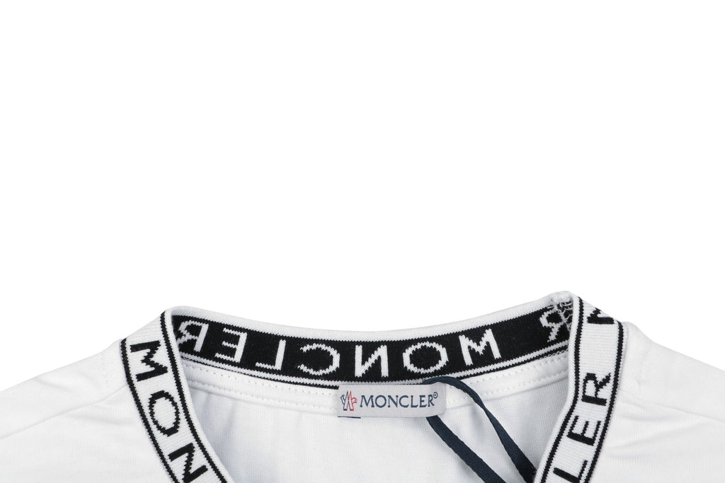 Moncler Letter Ribbed Collar Short Sleeve Tee — White