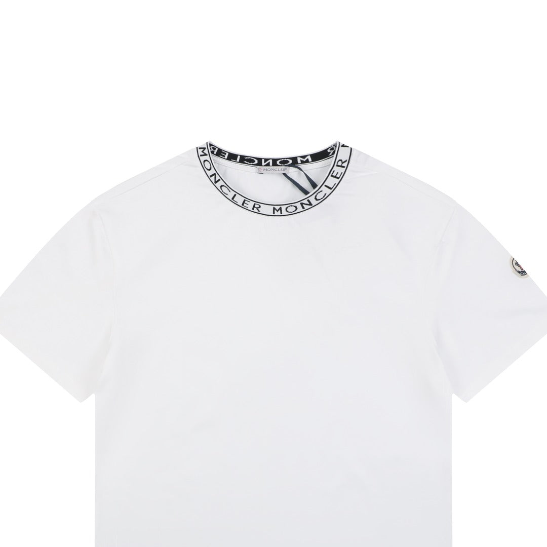 Moncler Letter Ribbed Collar Short Sleeve Tee — White