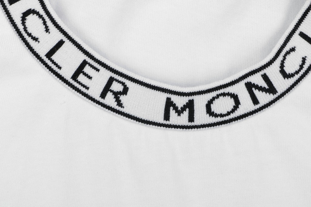 Moncler Letter Ribbed Collar Short Sleeve Tee — White