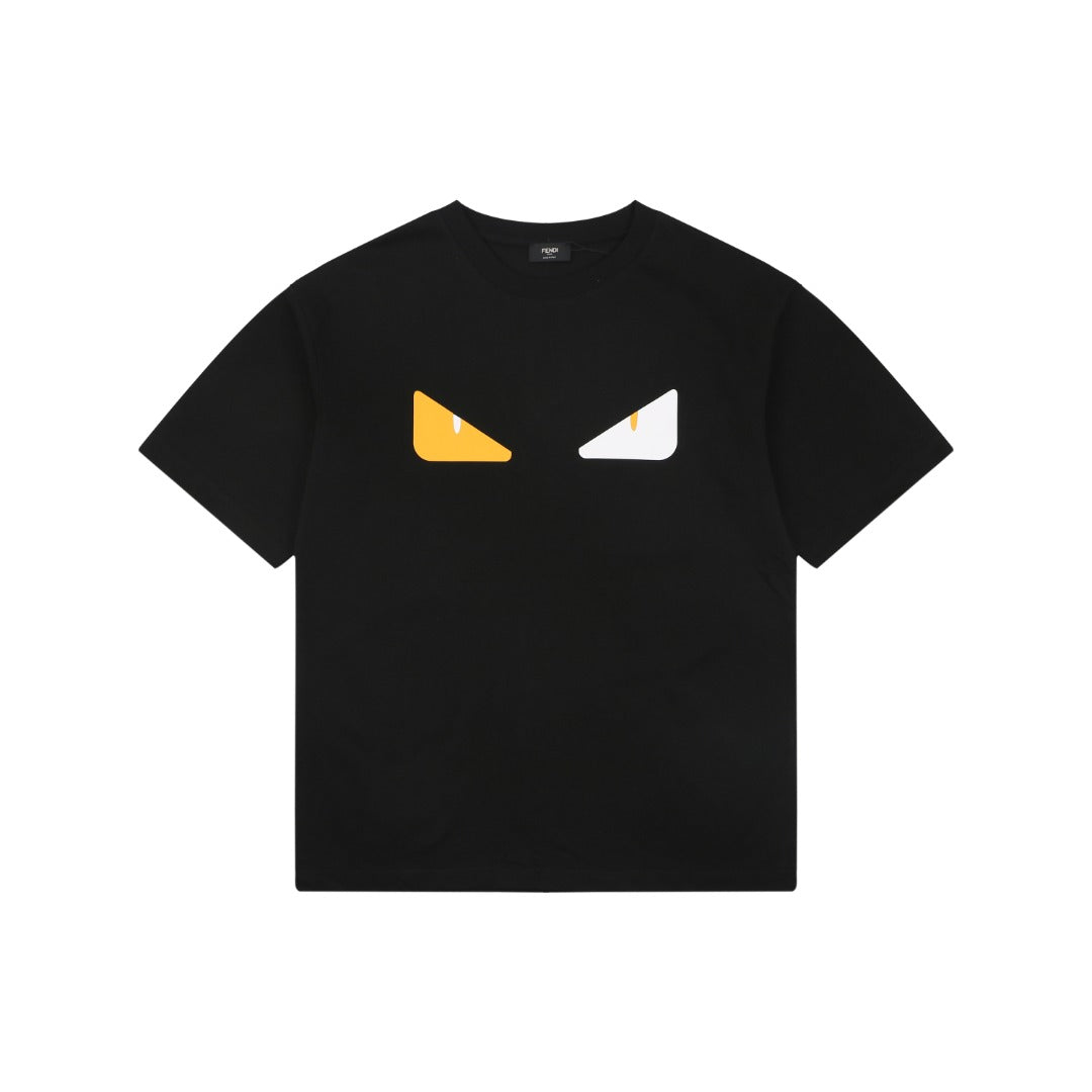 Fendi Yellow & White Monster Eyes Heat-Transfer Print Short Sleeve Tee — Black