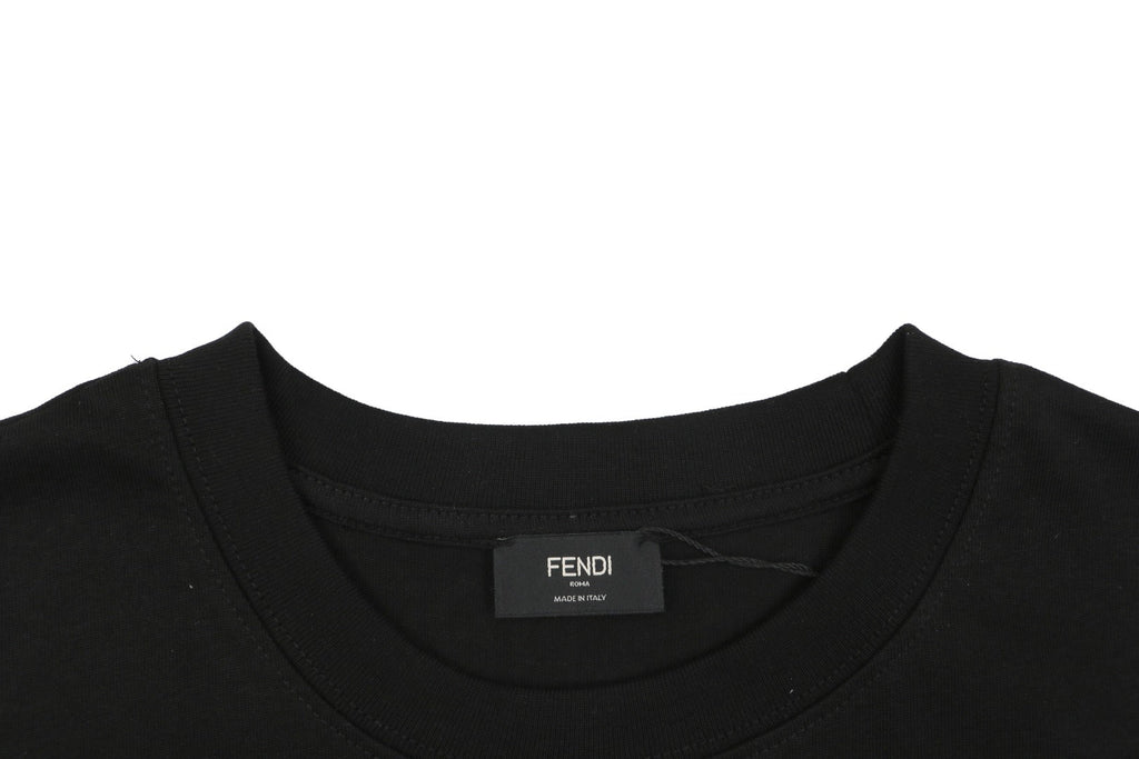 Fendi Yellow & White Monster Eyes Heat-Transfer Print Short Sleeve Tee — Black
