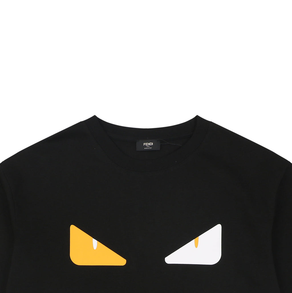 Fendi Yellow & White Monster Eyes Heat-Transfer Print Short Sleeve Tee — Black