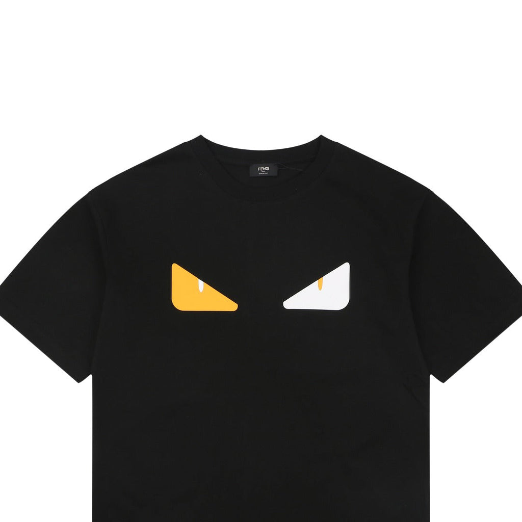 Fendi Yellow & White Monster Eyes Heat-Transfer Print Short Sleeve Tee — Black