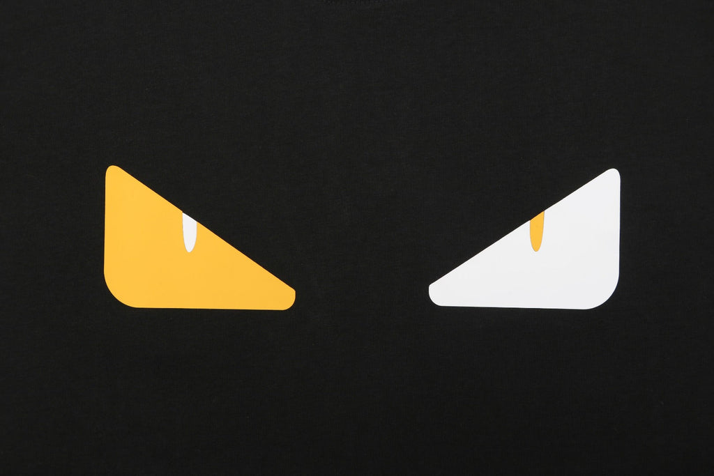 Fendi Yellow & White Monster Eyes Heat-Transfer Print Short Sleeve Tee — Black