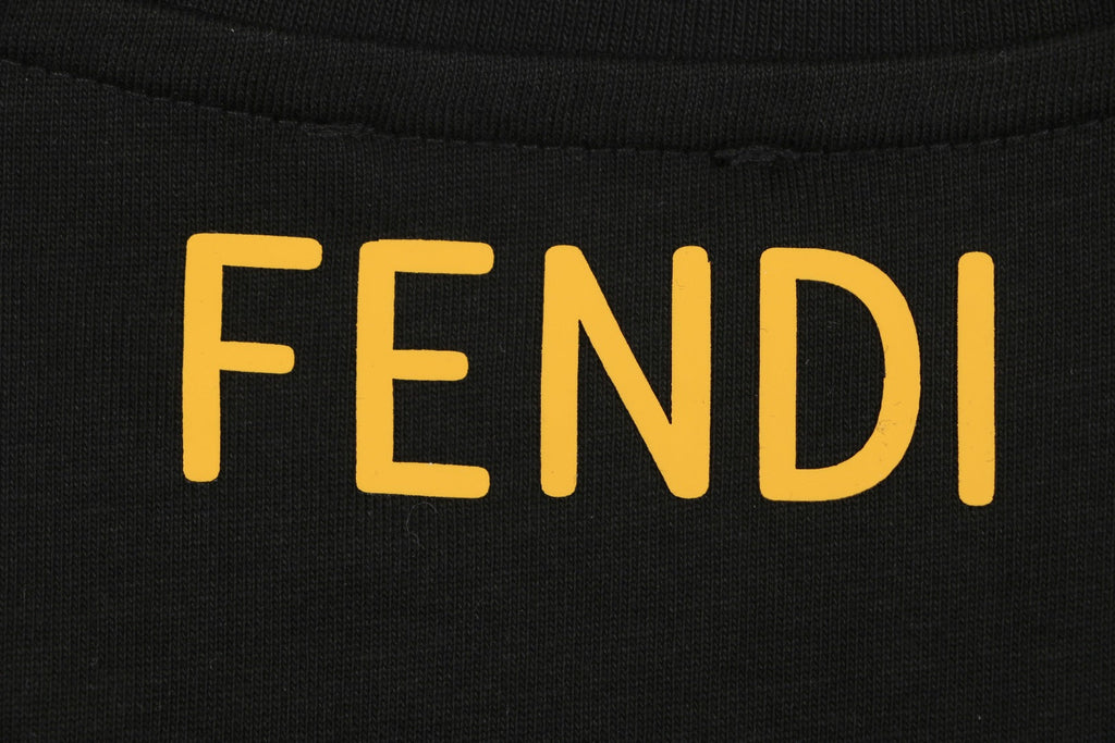 Fendi Yellow & White Monster Eyes Heat-Transfer Print Short Sleeve Tee — Black