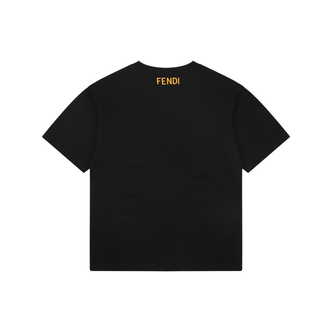 Fendi Yellow & White Monster Eyes Heat-Transfer Print Short Sleeve Tee — Black