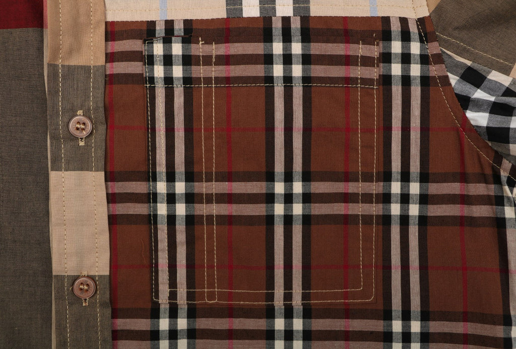 Burberry Patchwork Check Long Sleeve Shirt — Camel