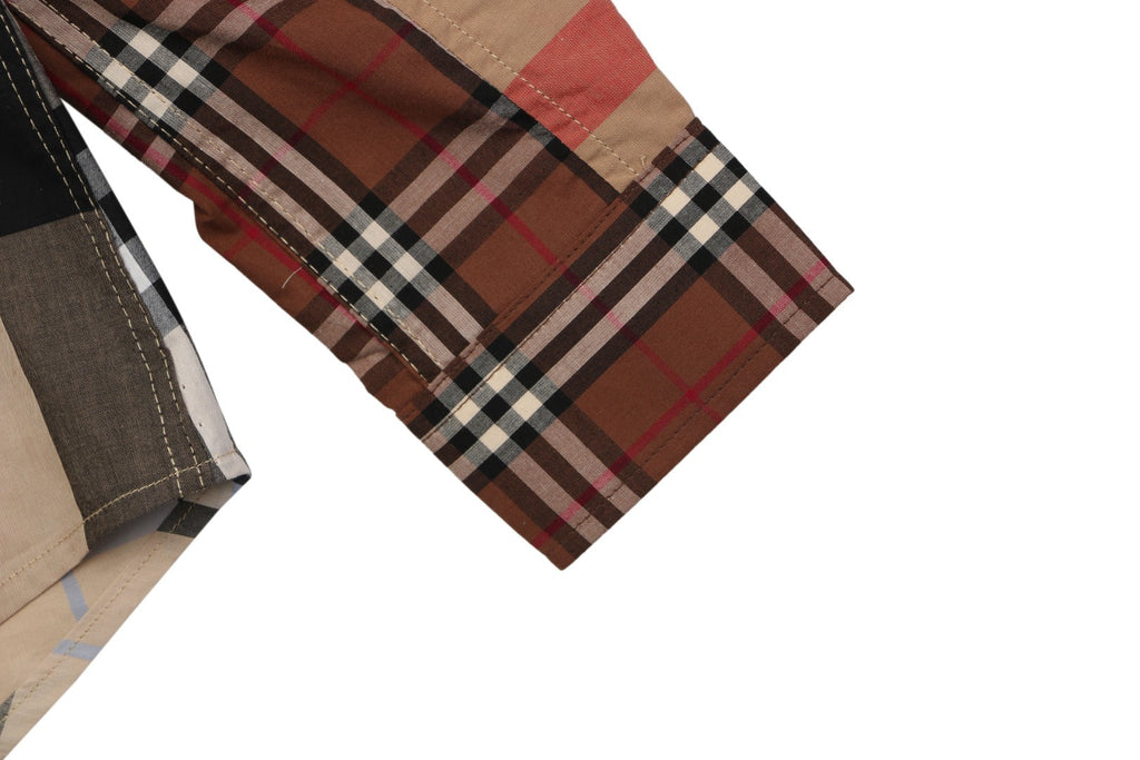 Burberry Patchwork Check Long Sleeve Shirt — Camel