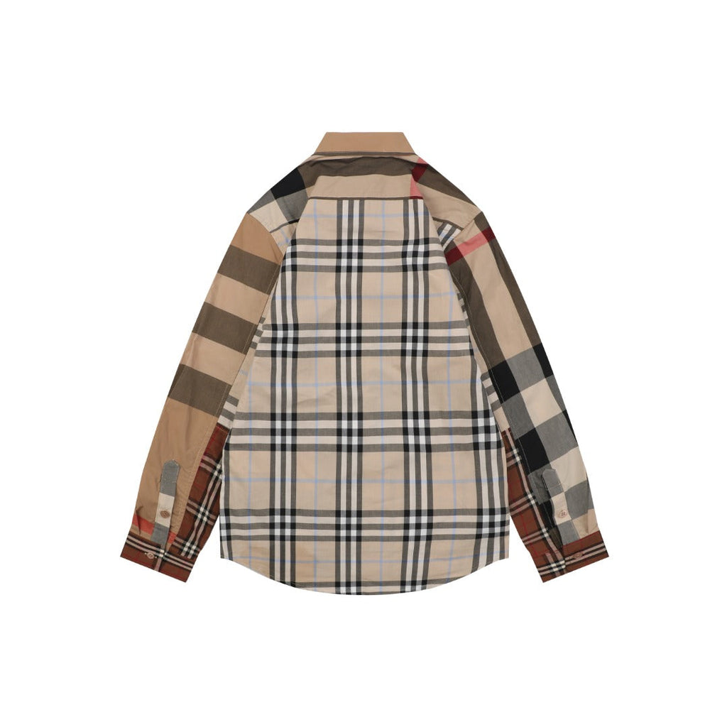 Burberry Patchwork Check Long Sleeve Shirt — Camel