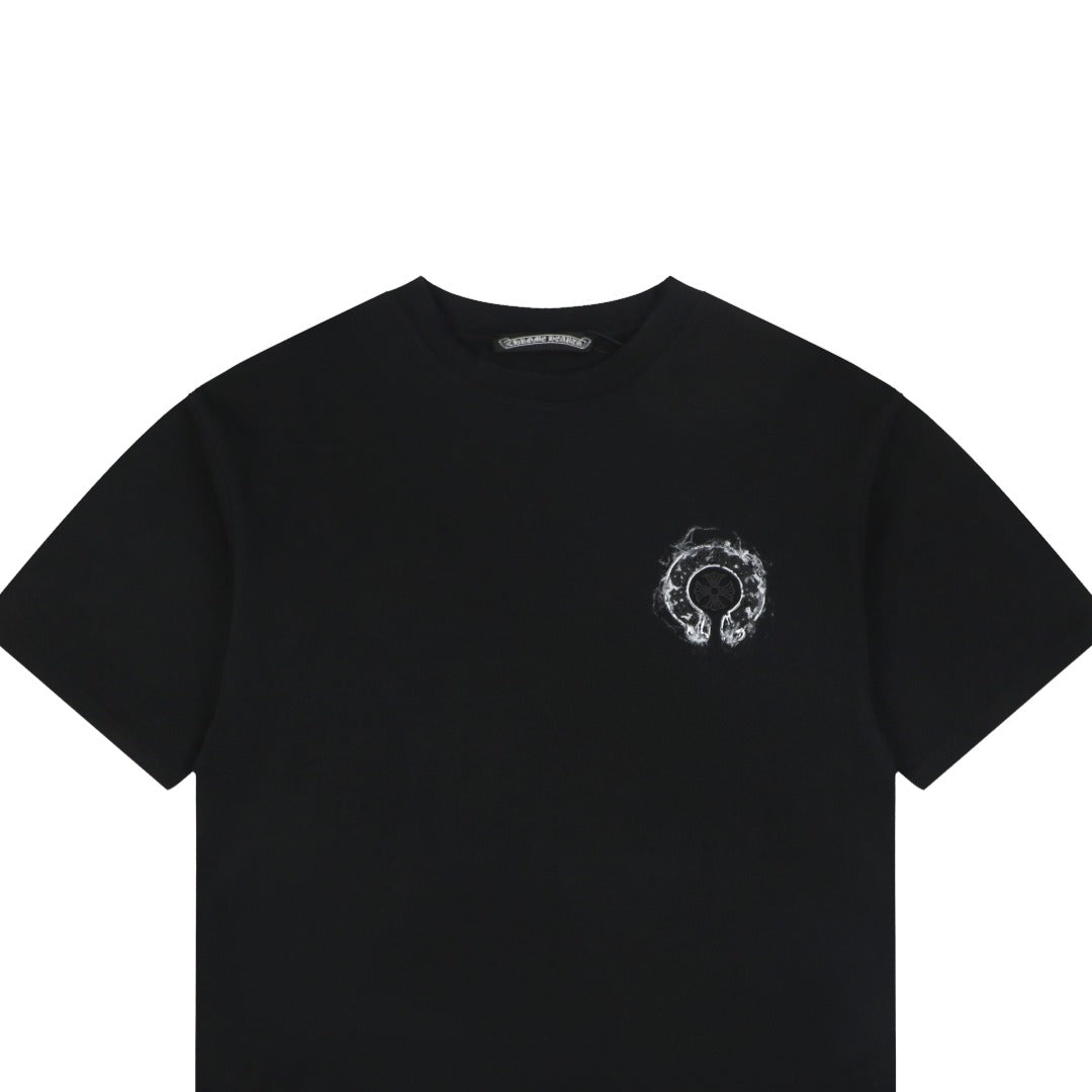 Chrome Hearts Smoke Sanskrit Scroll Embroidered Short Sleeve Tee — Black