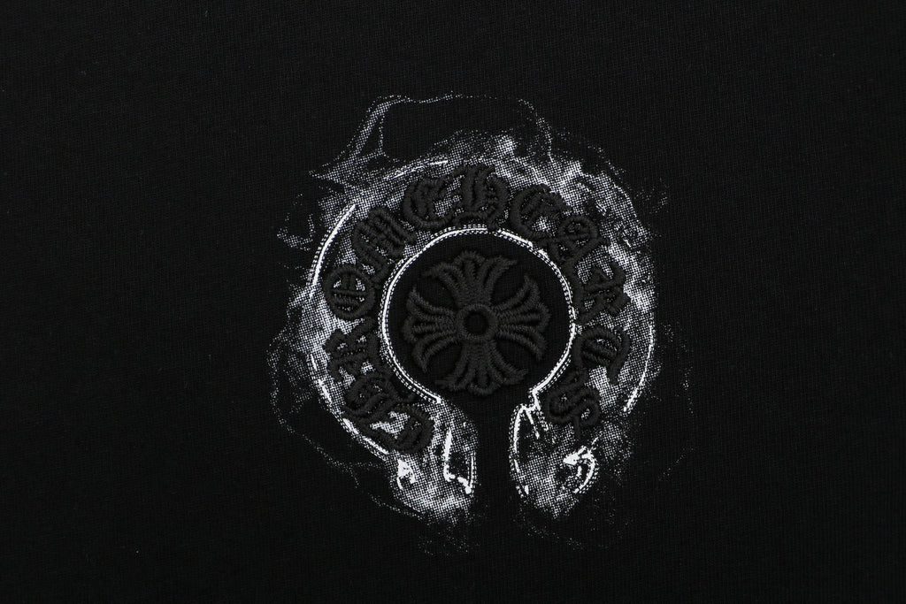Chrome Hearts Smoke Sanskrit Scroll Embroidered Short Sleeve Tee — Black