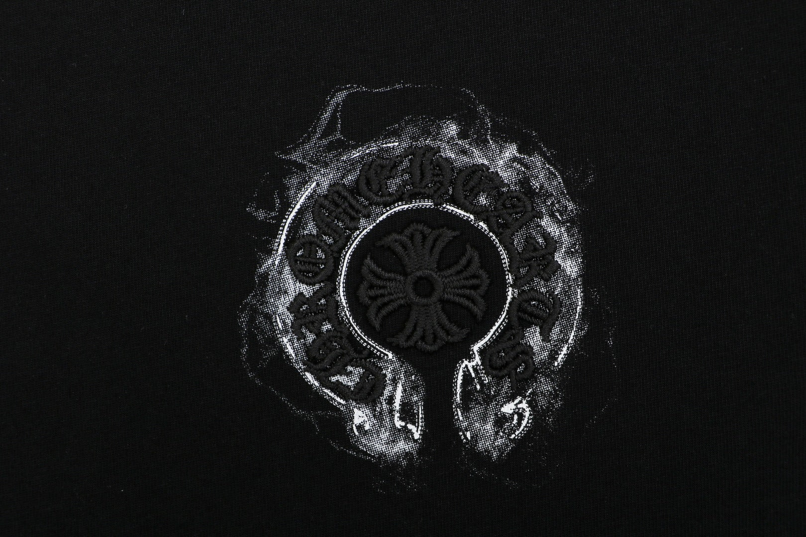Chrome Hearts Smoke Sanskrit Scroll Embroidered Short Sleeve Tee — Black