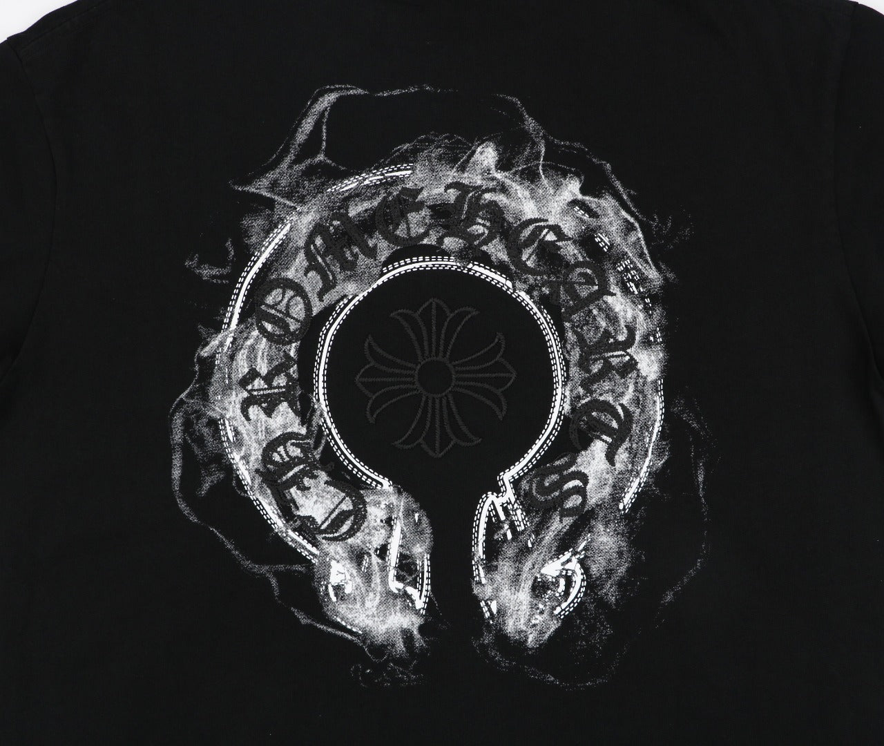 Chrome Hearts Smoke Sanskrit Scroll Embroidered Short Sleeve Tee — Black