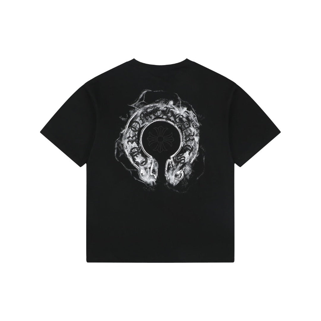 Chrome Hearts Smoke Sanskrit Scroll Embroidered Short Sleeve Tee — Black