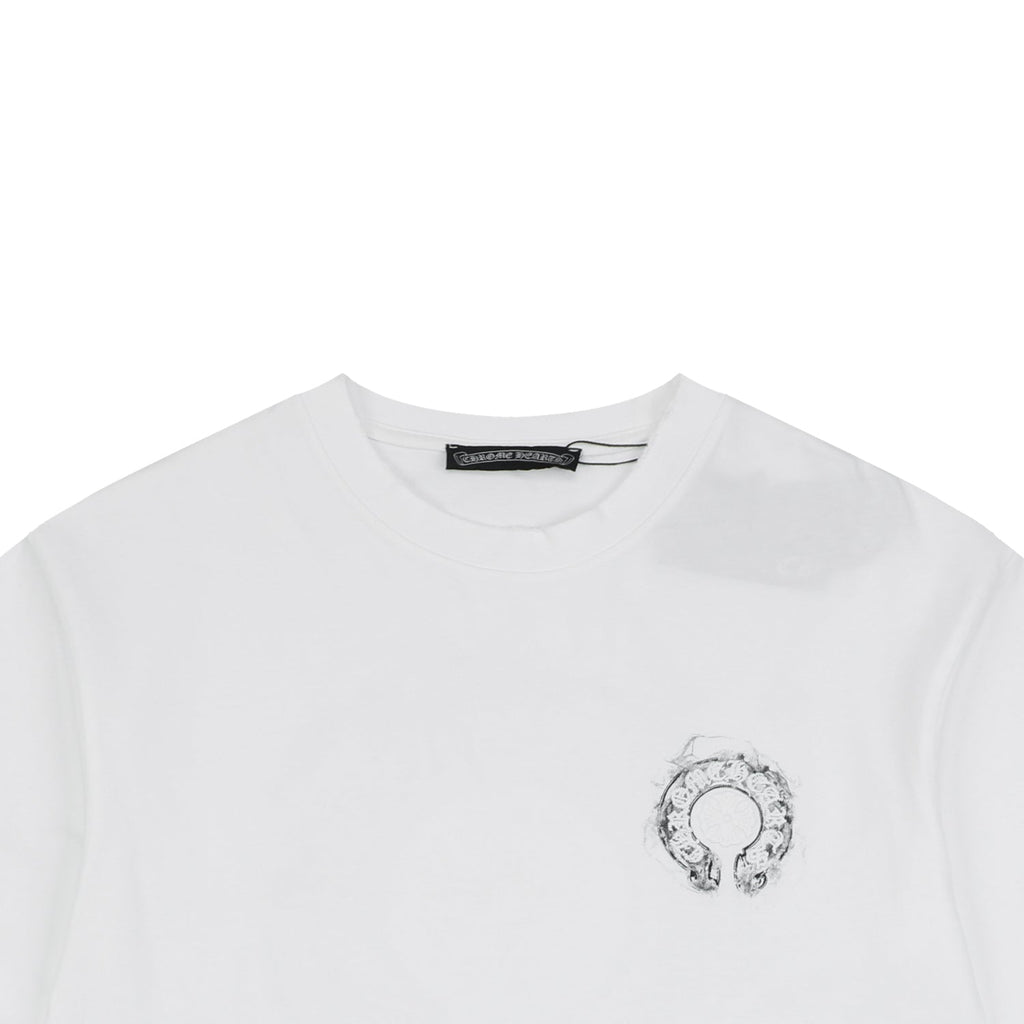 Chrome Hearts Smoke Sanskrit Scroll Embroidered Short Sleeve Tee — White