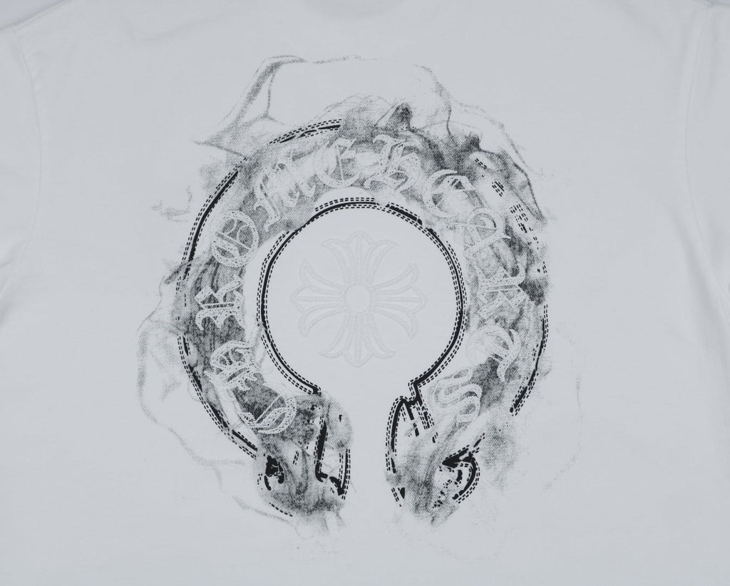 Chrome Hearts Smoke Sanskrit Scroll Embroidered Short Sleeve Tee — White