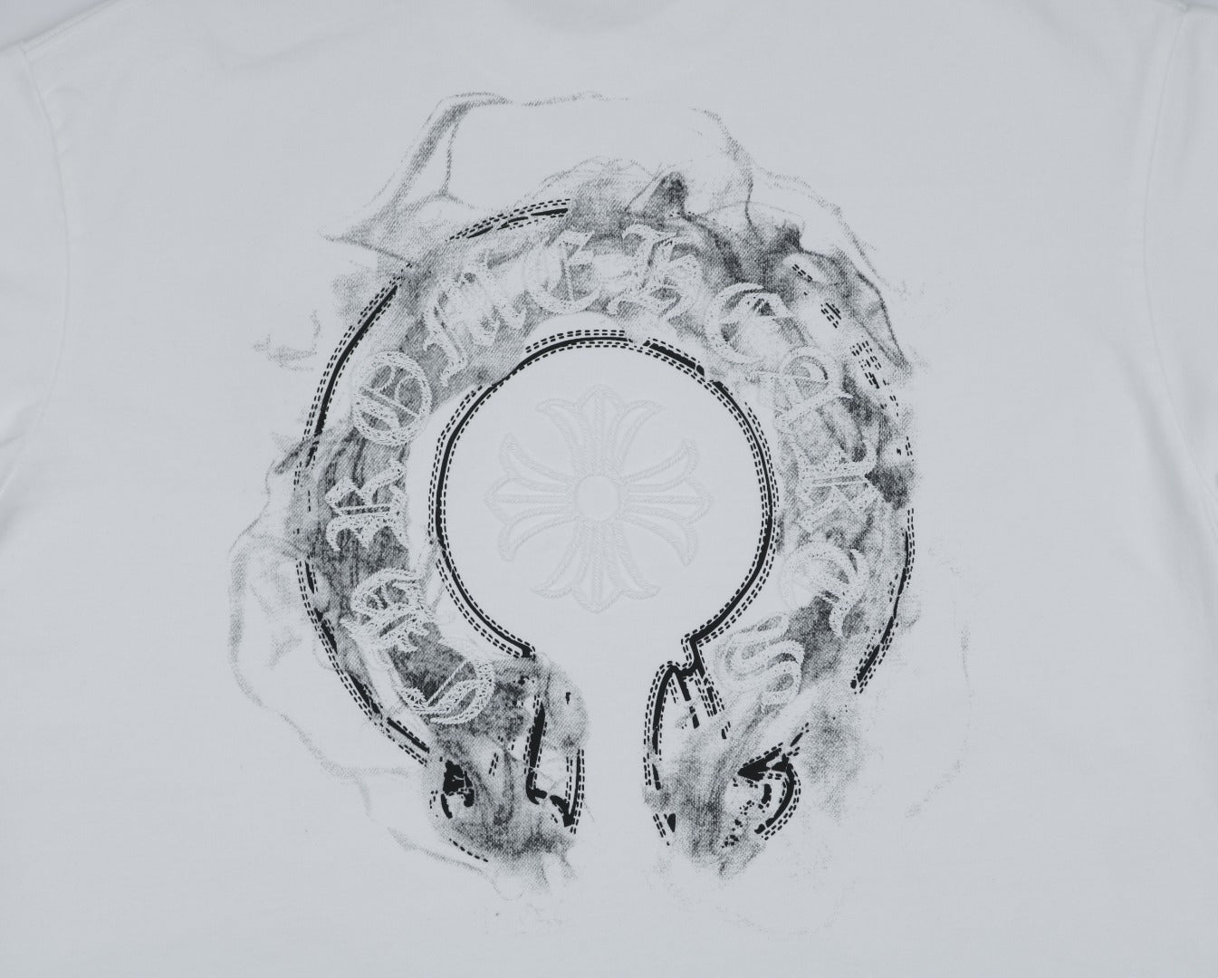 Chrome Hearts Smoke Sanskrit Scroll Embroidered Short Sleeve Tee — White