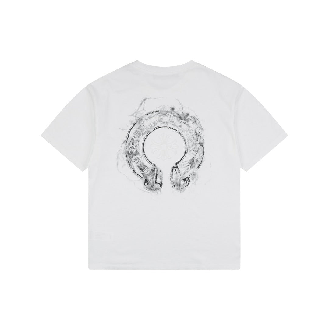 Chrome Hearts Smoke Sanskrit Scroll Embroidered Short Sleeve Tee — White