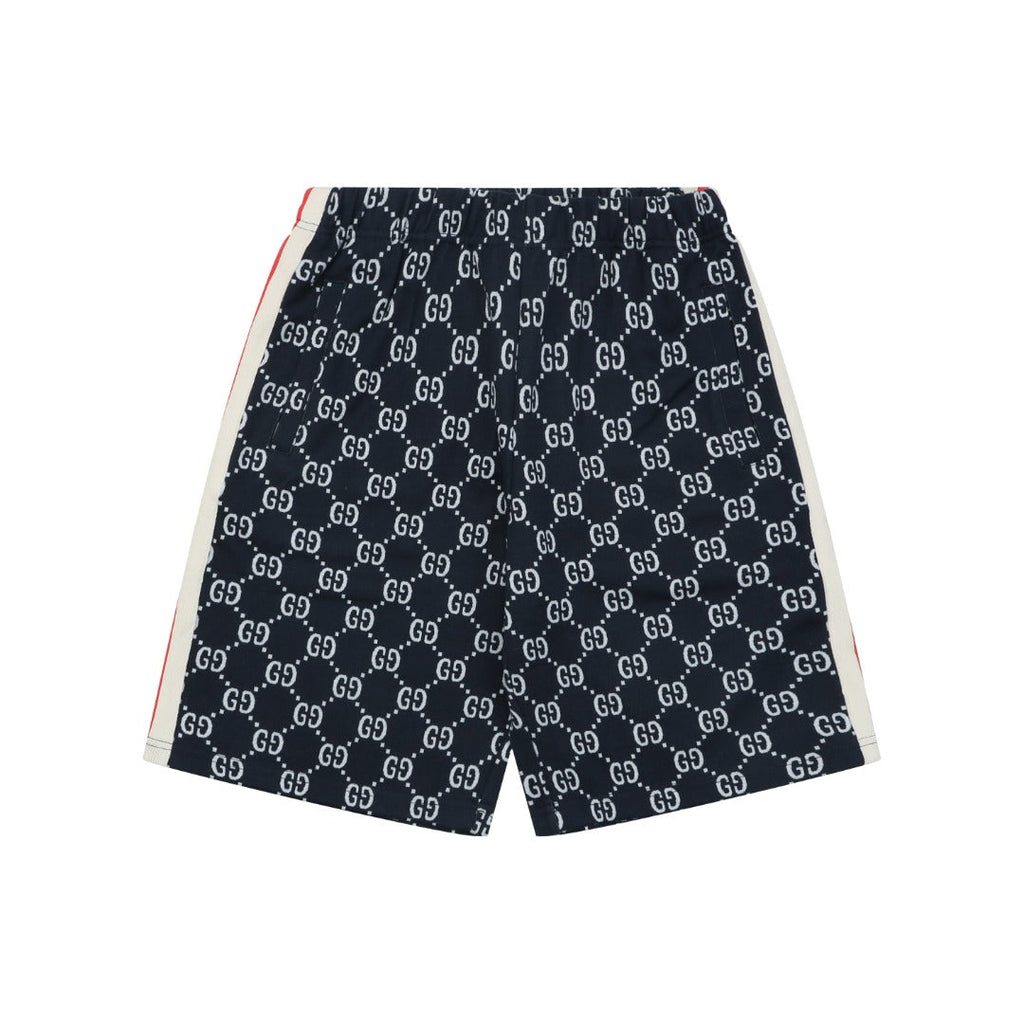 Gucci GG Jacquard Red Web Stripe Shorts — Navy