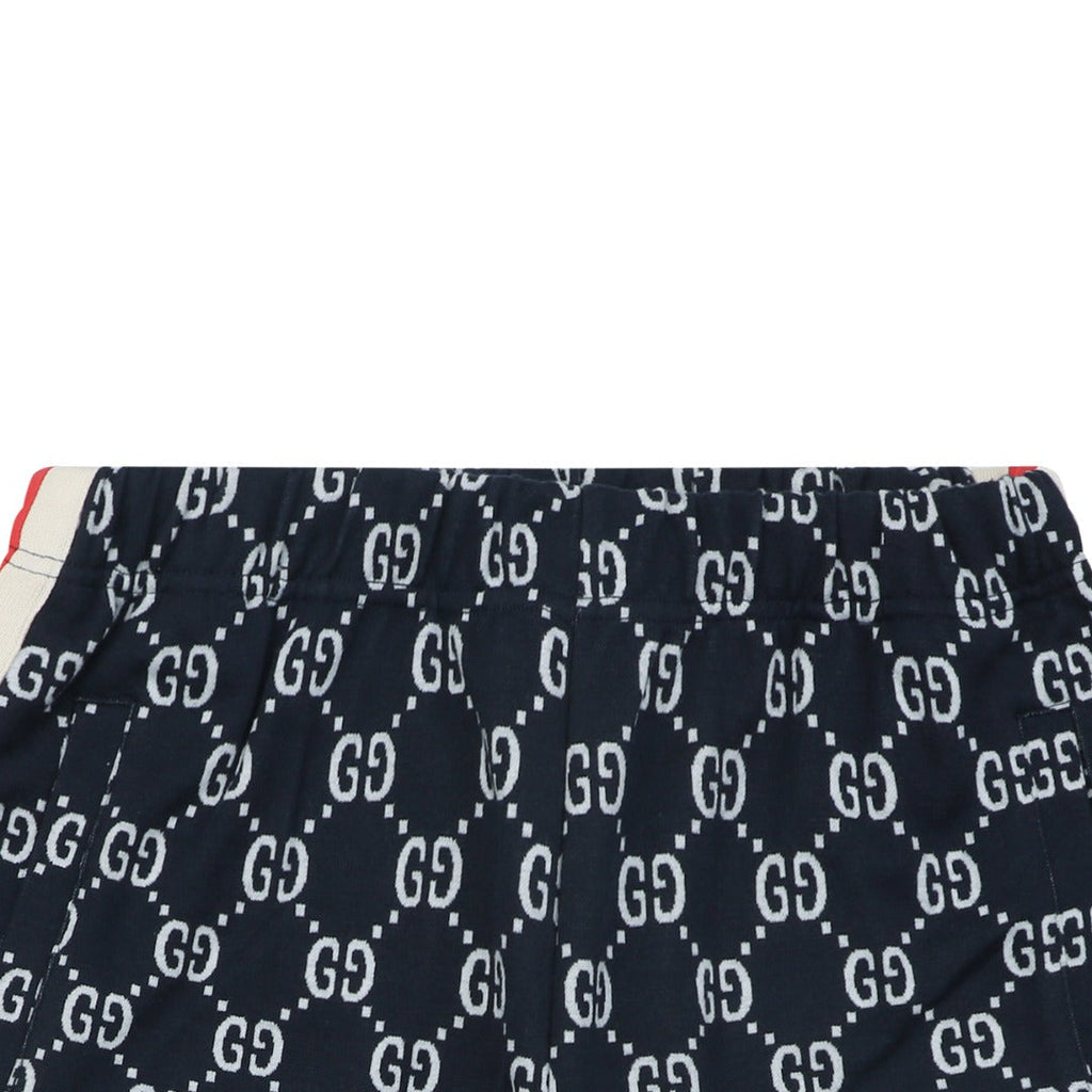 Gucci GG Jacquard Red Web Stripe Shorts — Navy