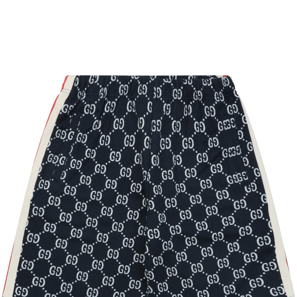 Gucci GG Jacquard Red Web Stripe Shorts — Navy