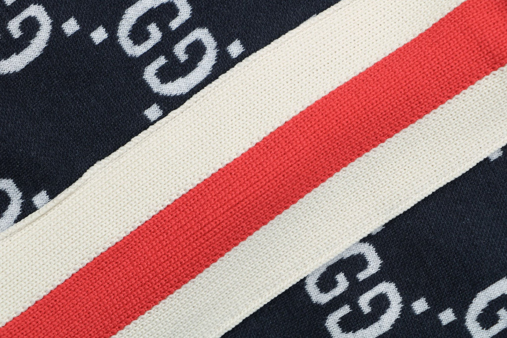 Gucci GG Jacquard Red Web Stripe Shorts — Navy