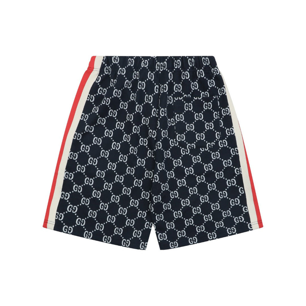 Gucci GG Jacquard Red Web Stripe Shorts — Navy