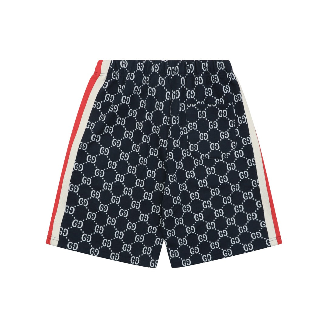 Gucci GG Jacquard Red Web Stripe Shorts — Navy