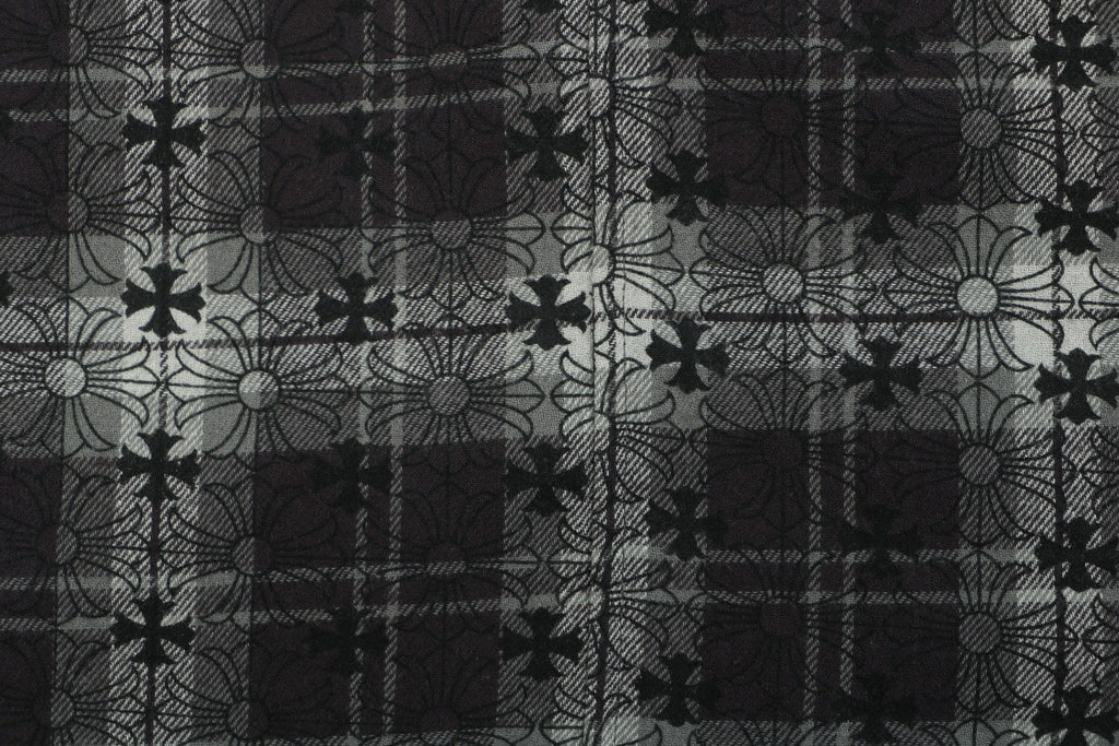 Chrome Hearts All-Over Plaid Cross Long Sleeve Shirt — Black / Grey / Green